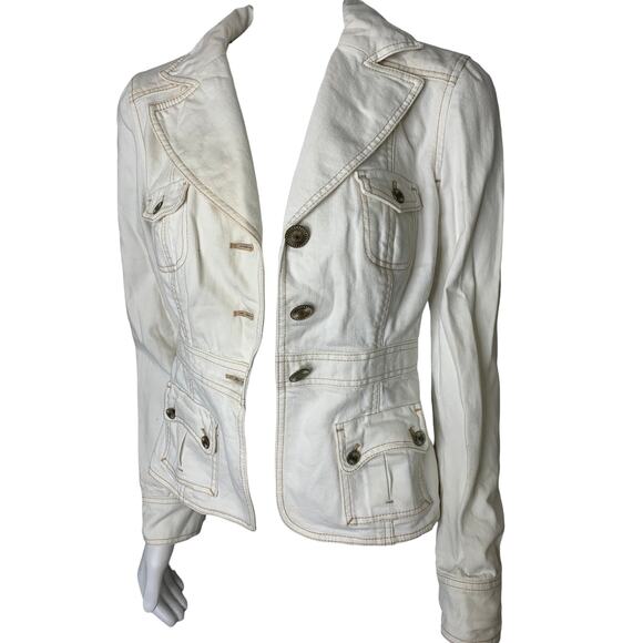 Classiques Entier white denim jean jacket button up fitted XS - Picture 5 of 8